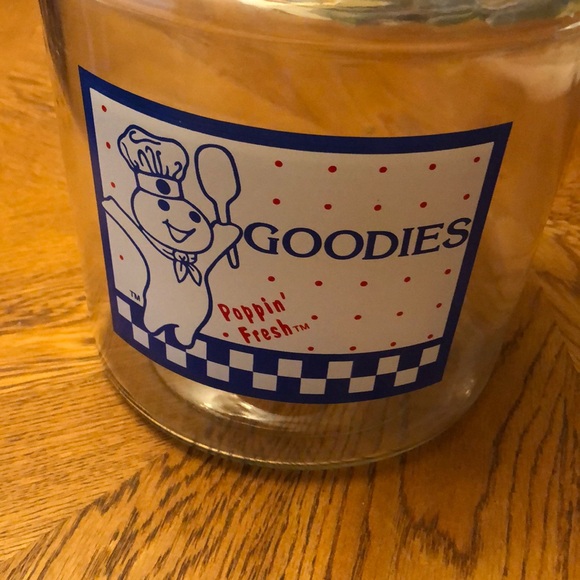 Doughboy Poppin Fresh Glass Goodies Cookie Jar w/ Wood Lid - Picture 2 of 9
